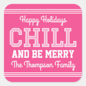 Sticker Carré Noël Nom de famille Typographie rose (Devant)