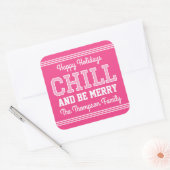 Sticker Carré Noël Nom de famille Typographie rose (Enveloppe)