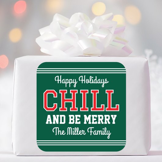 Sticker Carré Noël Nom de famille Typographie Rouge vert