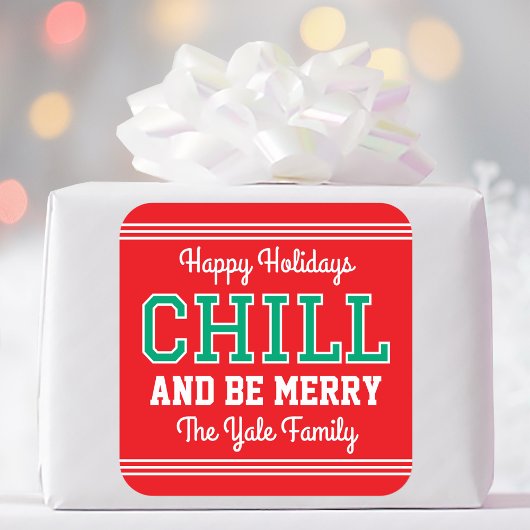 Sticker Carré Noël Nom de famille Typographie Rouge Vert