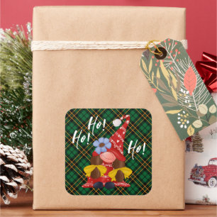 Sticker Carré Noël Nordic Girl Gnome Green Plaid