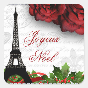 Sticker Carré Noël Paris Tour Eiffel Fleur Rose Zebra