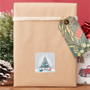 Sticker Carré Noël Pastel Ornements rose bleu surdimensionnés