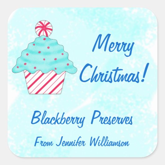 Sticker Carré Noël Peppermenthe Cupcake Custom Food Jar Étiquett (Devant)