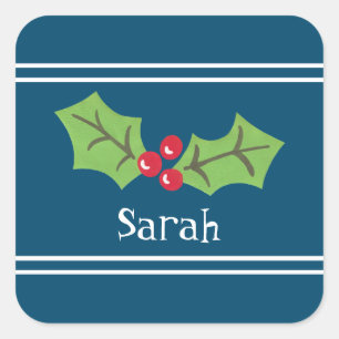 Sticker Carré Noël personnalisé Holly & Berries