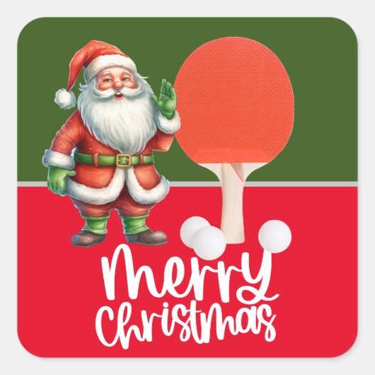 Sticker Carré Noël Ping Pong avec le Père Noël (Devant)