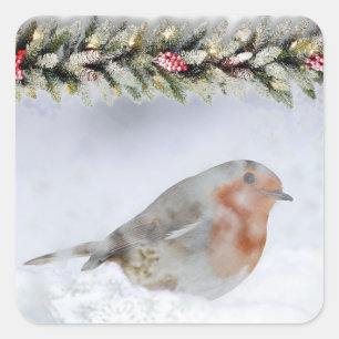 Sticker Carré Noël Pinson des neiges d'hiver enneigé