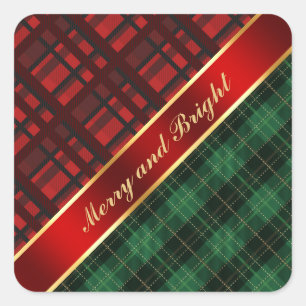 Sticker Carré Noël Plaid et ruban vert et rouge