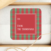 Sticker Carré Noël Plaid Vacances Rouge et Vert De