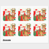 Sticker Carré Noël rétro Noël Père Noël reiner Holiday (Feuille)