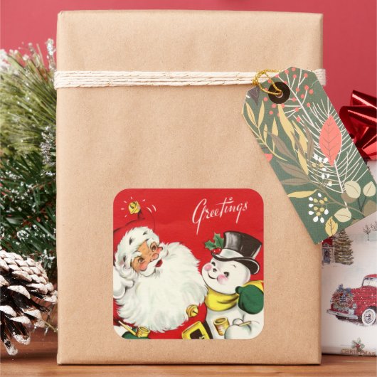 Sticker Carré Noël rétro Noël Père Noël snowman Holiday (vacances)