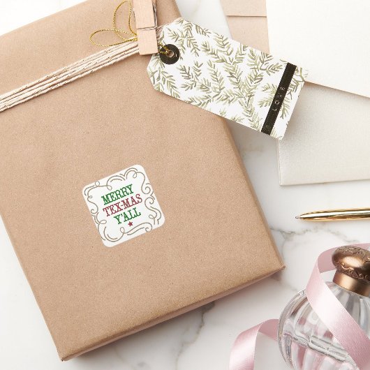 Sticker Carré Noël rouge et vert Joyeux Tex-Mas Y'all