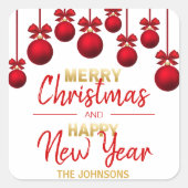 Sticker Carré Noël Rouge Or personnalisé Bonne année (Devant)