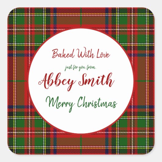 Sticker Carré Noël Rouge Vert Plaid Traitements personnalisés (Devant)