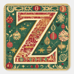 Sticker Carré Noël Rouge Z avec verdure et or