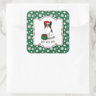 Sticker Carré Noël Santa Hat Papillon (tri-couleur) Chien mignon