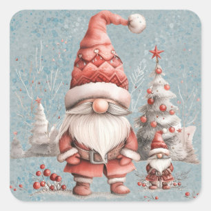 Sticker Carré Noël scandinave Gnome Berries rouges