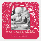 Sticker Carré Noël Soirée Cuisine Rouge Photo (Devant)