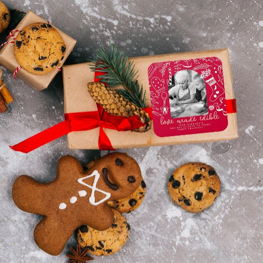 Sticker Carré Noël Soirée Cuisine Rouge Photo