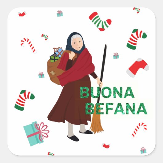 Sticker Carré noël sorcière buona Befana (Devant)