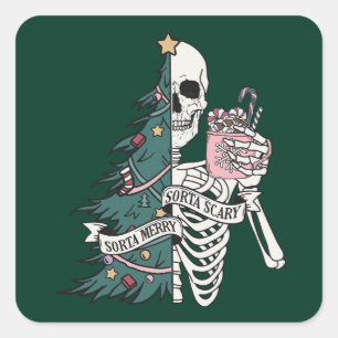 Sticker Carré Noël Sorta Scare Sorta Merry Funny Skeleton