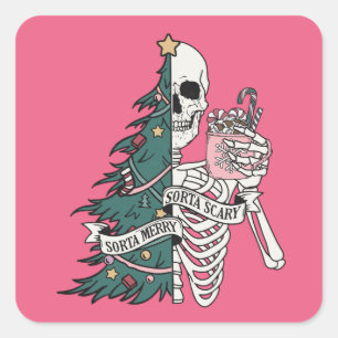 Sticker Carré Noël Sorta Scare Sorta Merry Funny Skeleton
