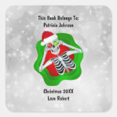 Sticker Carré Noël Squelette Ornements Rouge Vert brillant (Devant)