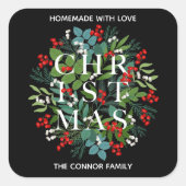 Sticker Carré NOËL Typographie Holly Berries Maison (Devant)