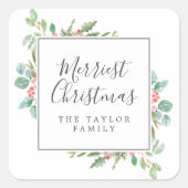 Sticker Carré Noël Verdure Merriest Noël cadeau de vacances (Devant)