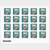 Sticker Carré Noël Vert Aurora Borealis Dans Un Snowglobe (Feuille)