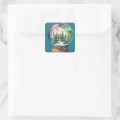Sticker Carré Noël Vert Aurora Borealis Dans Un Snowglobe (Sac)