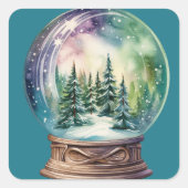 Sticker Carré Noël Vert Aurora Borealis Dans Un Snowglobe (Devant)