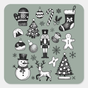 Sticker Carré Noël Vintage 90s Collage Rétro Xmas