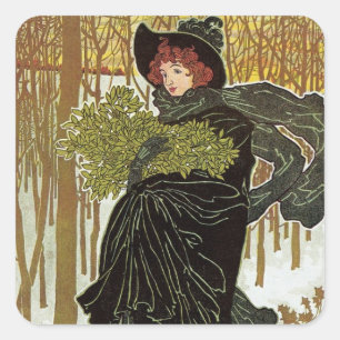 Sticker Carré Noël vintage Art nouveau couverture Scribners 1895