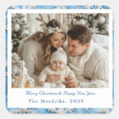 Sticker Carré Noël vintage Blue Snowflop (Devant)