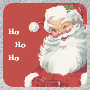 Sticker Carré Noël vintage, joyeux Père Noël clignant de l'œil