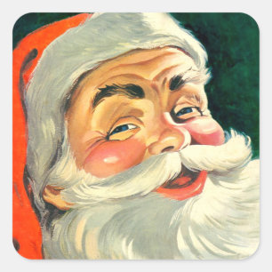 Sticker Carré Noël vintage, joyeux Père Noël rétro des années 50