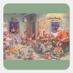 Sticker Carré Noël vintage, le Père Noël avec l'atelier des luti