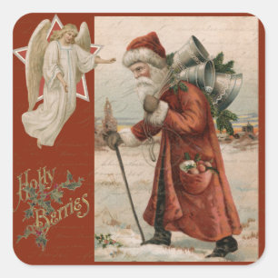 Sticker Carré Noël Vintage Père Noël Fête Père Ange