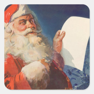 Sticker Carré Noël vintage, Père Noël Liste des gentils et des m