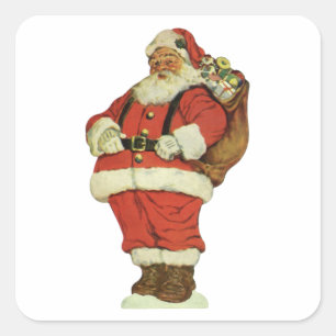 Sticker Carré Noël vintage, Père Noël victorien avec des jouets