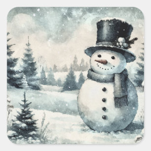 Sticker Carré Noël Vintage Snowman