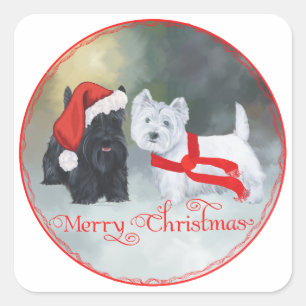 Sticker Carré Noël Westie Scottie