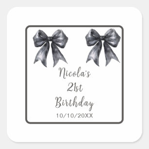 Sticker Carré Nœud Papillon Coquette Noir Fête d'Anniversaire