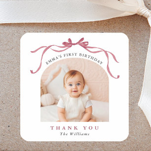 Sticker Carré Nœud rose rouge profond pour anniversaire, merci