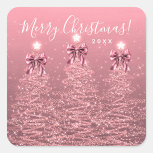 Sticker Carré Nœuds de sapins de Noël rose pâle de vacances élég