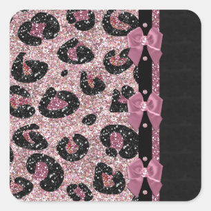 Sticker Carré Nœuds en ruban imprimé léopard rose rockabilly RAB