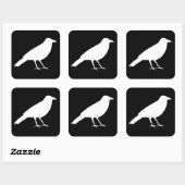 Sticker Carré Noir avec un Corbeau Blanc. (Feuille)