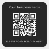 Sticker Carré Noir blanc bar restaurant menu qr code (Devant)