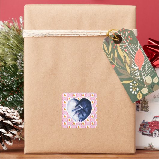 Sticker Carré Noir Blanc Chat Aimer Oiseau Aquarelle (vacances)